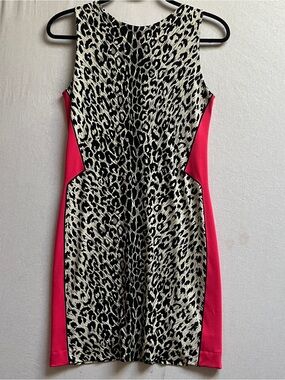 Eva Varro Sleeveless Animal Leopard Print Sheath Dress Pink Trim XS